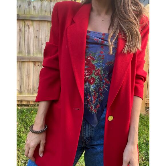Vintage Scarlet Red Wool Power Blazer - Picture 4 of 10